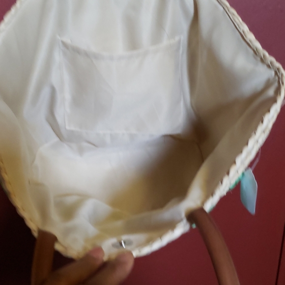 NEW Green And Cream Straw Handbag/Tote - Picture 10 of 12